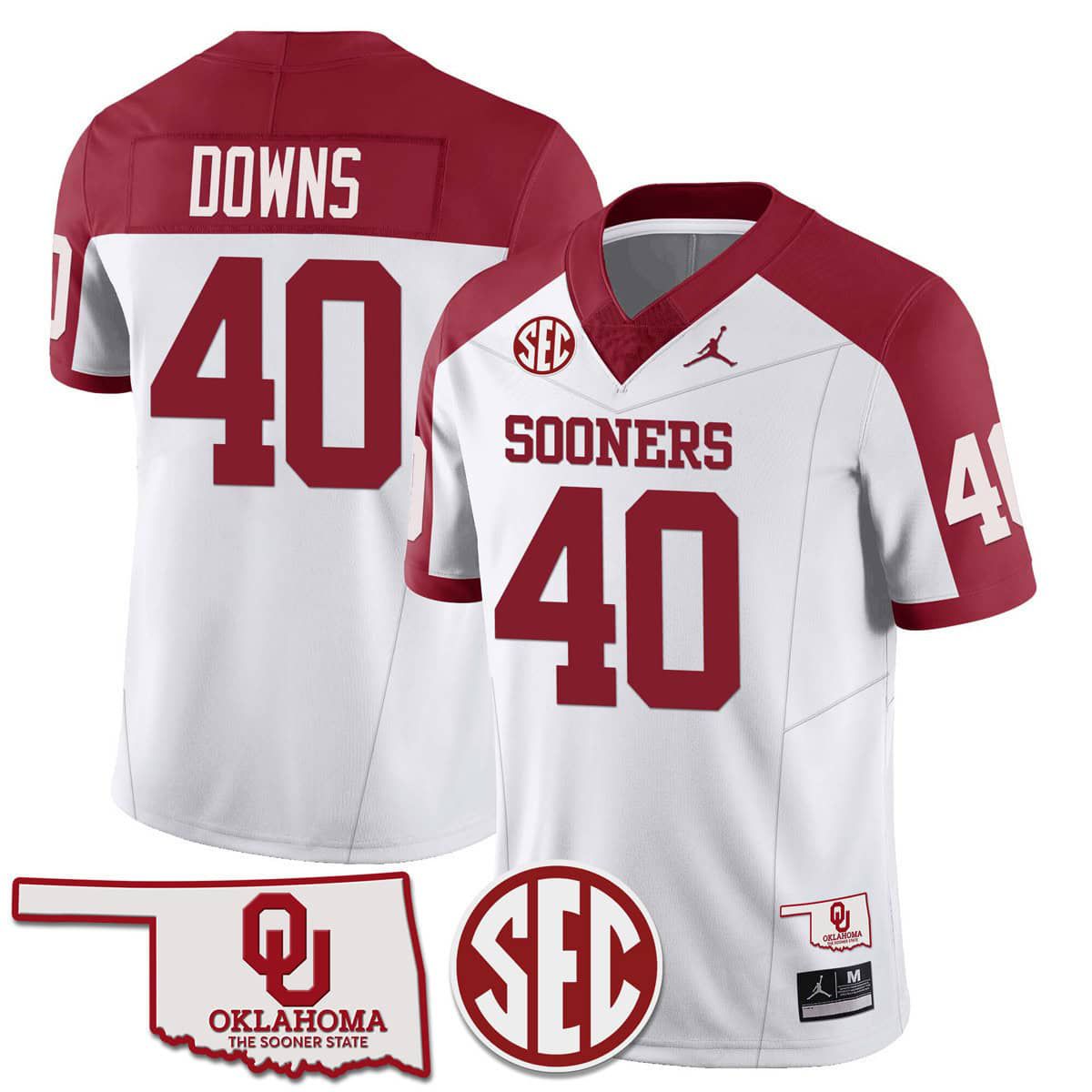 Men Oklahoma Sooners #40 Downs White 2024 SEC Patch Vapor Premier Limited NCAA Jersey style 1->ncaa teams->NCAA Jersey